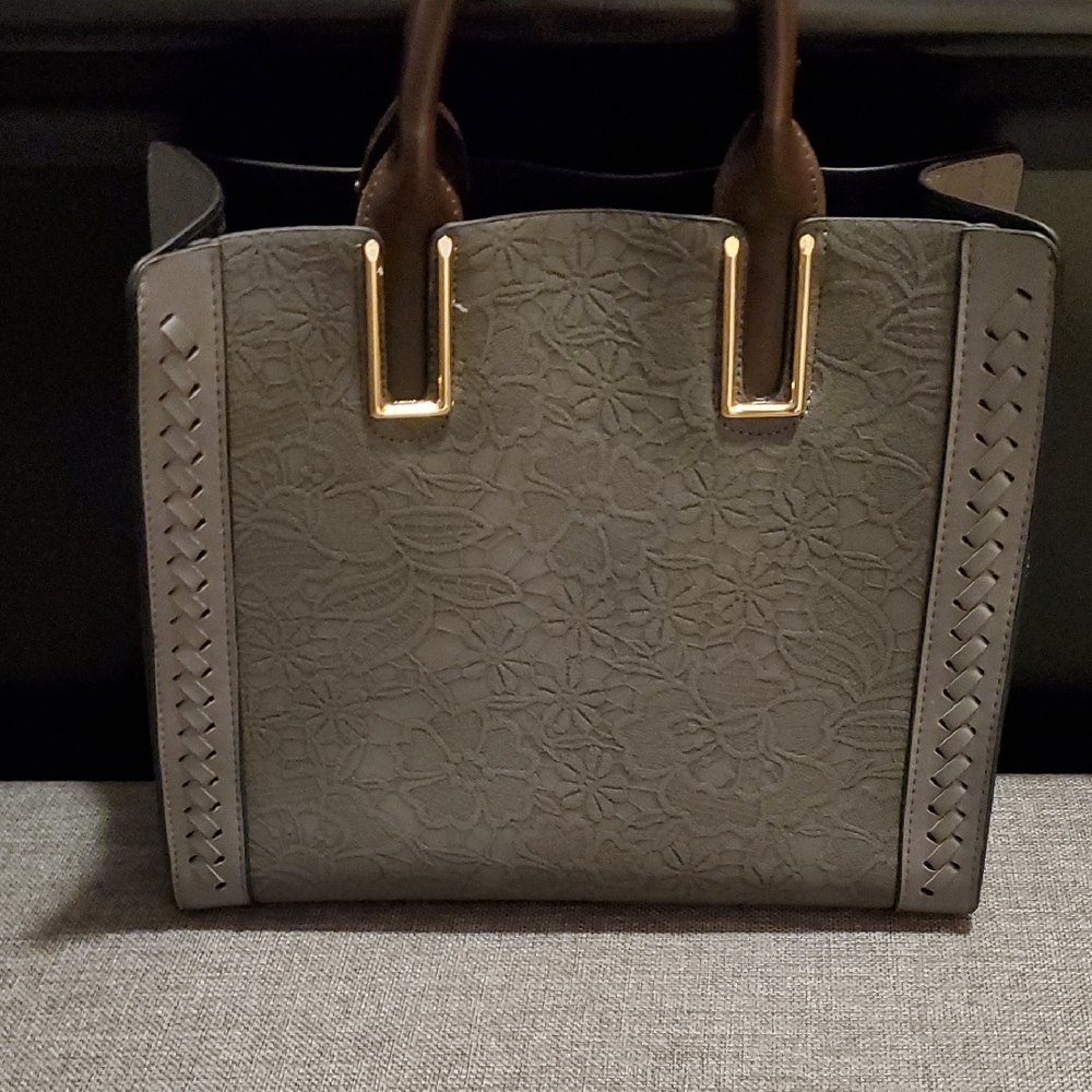 Elegant Gray Floral Handbag